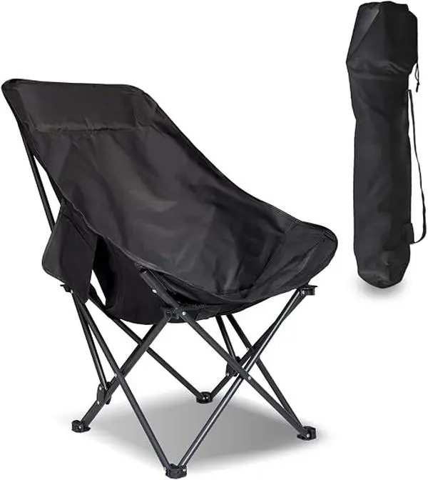 2-Pack Moon Shape Outdoor Camping Chair, Durable Folding Design with Padded Lumbar Support and Comfortable Seat, Includes Side Pockets and Carry Bag