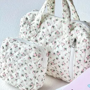 2-Piece Floral Makeup Bag Set with Dual Handles - Cosmetic and Toiletry Organizer Pouch with Zipper, Portable Travel Accessories