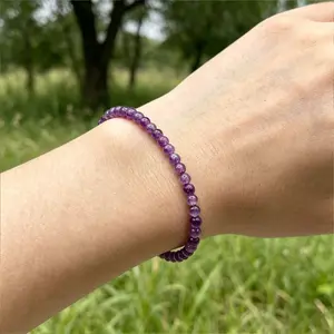 Natural Chevron Amethyst 4mm Beaded Bracelet Calming Third Eye Intuition Crystal Purple White Banded Healing Jewelry Gift for Men Women