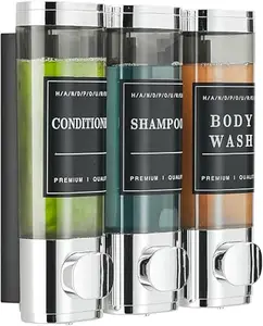 Shampoo and Conditioner Dispenser,Shower Soap Dispenser 3 Chamber No Drill Wall-Mounted Shampoo Dispenser for Shower Wall Mounted Shower Dispenser for Bathroom Hotel Large Capacity