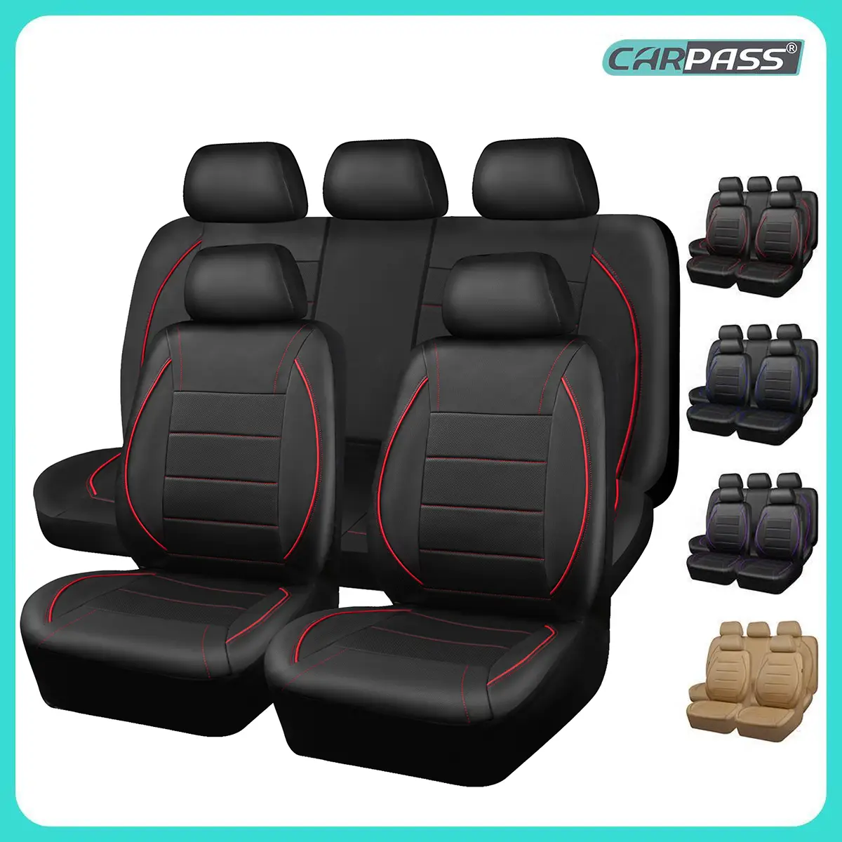 CAR PASS 2/5 seats Universal FIT Piping Leather Car Seat Cover, for suvs,Van,Trucks,Airbag Compatible,Inside Zipper Design and Reserved Opening Holes