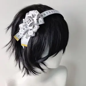 Measuring Tape Bow Headband - Black & White Ruler Hair Accessory for Alt Harajuku Goth Fashion