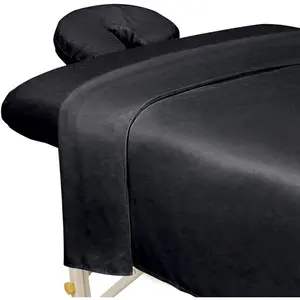 Microfiber 3-Piece Massage Sheet Set, Black,-Light, Stain, and Wrinkle-Resistant Includes Massage Flat and Fitted Sheet and Massage Face Rest Cover