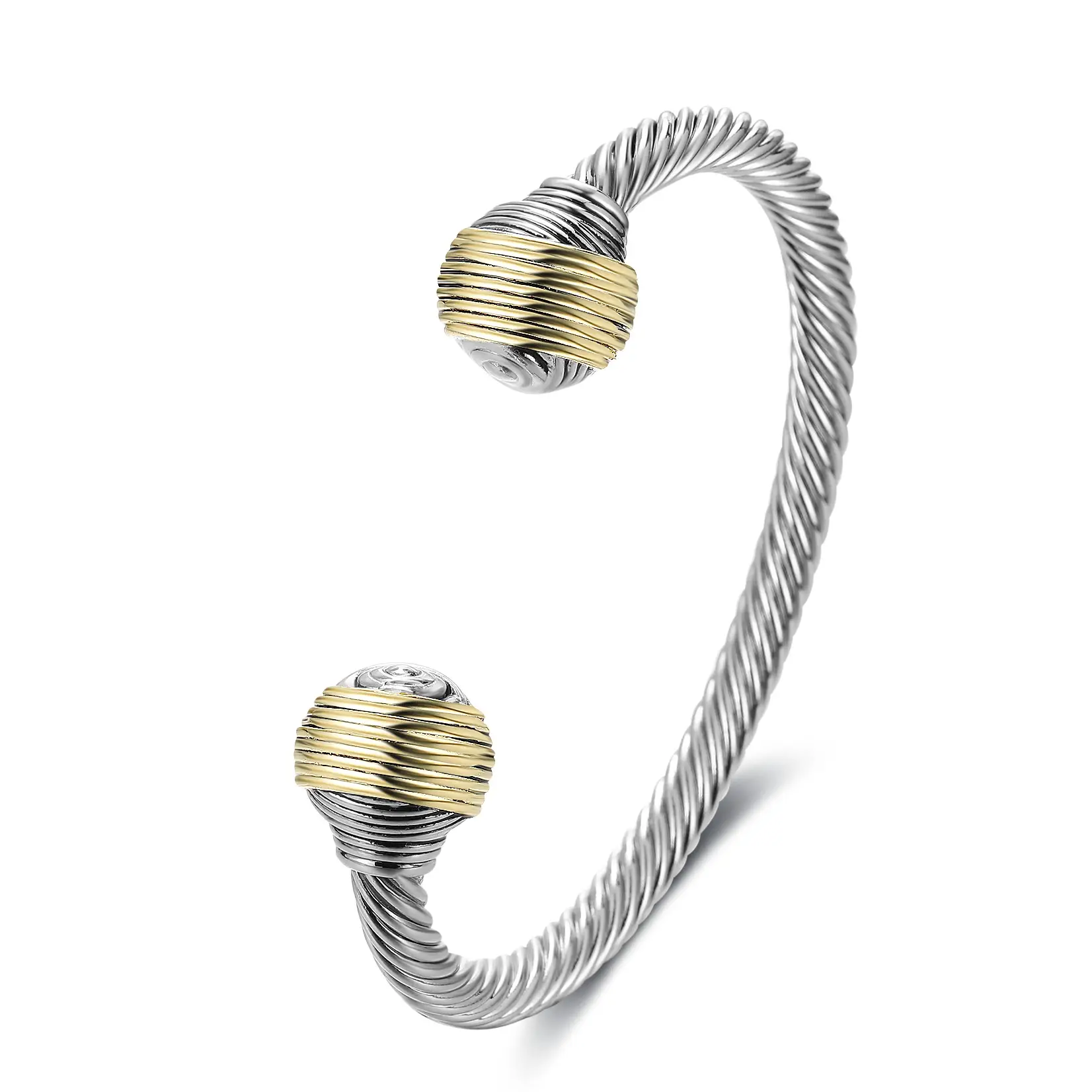 Mytys Timeless Two Tone Twisted Cable Bracelet for Women, Designer Cuff Bangle， Sturdy Durable Adjustable Size Jewelry,Perfect for Gift