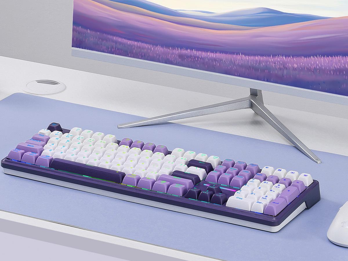 Redragon K745 PRO Wireless Gasket RGB Gaming Keyboard, 108 Keys Mechanical Keyboard w/Extra 4 Hotkeys, Hot-Swap South-Facing LED Socket, 5-Layer Noise Dampening, Round PBT Keycaps, Mint Mambo Switch,Charming Purple, Backlit Keyboard, Ergonomic Mechanical