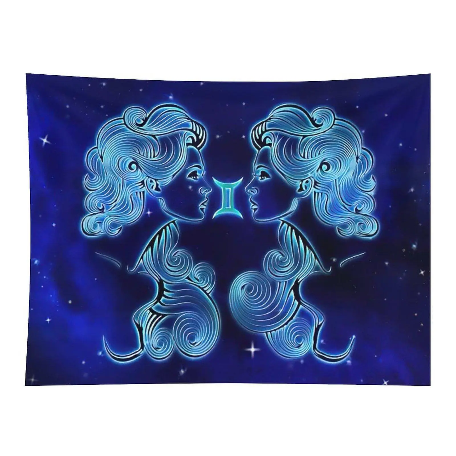 Gemini Zodiac Tapestry Blue Celestial Astrology Wall Decor