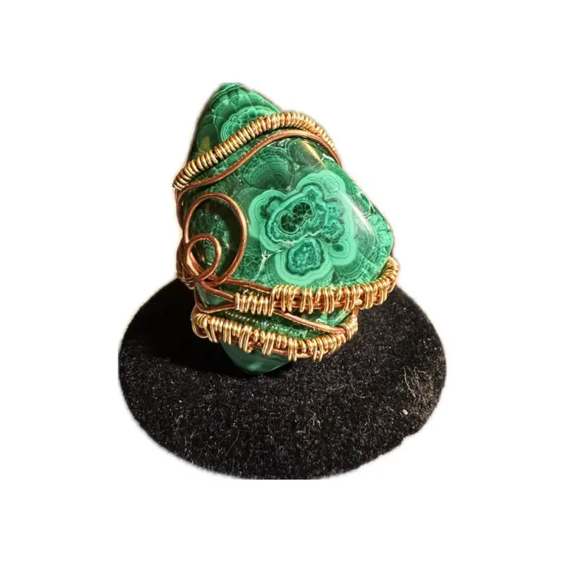 Malachite Fancy Ring - Green Malachite Stone with Gold Band and Gold Accents