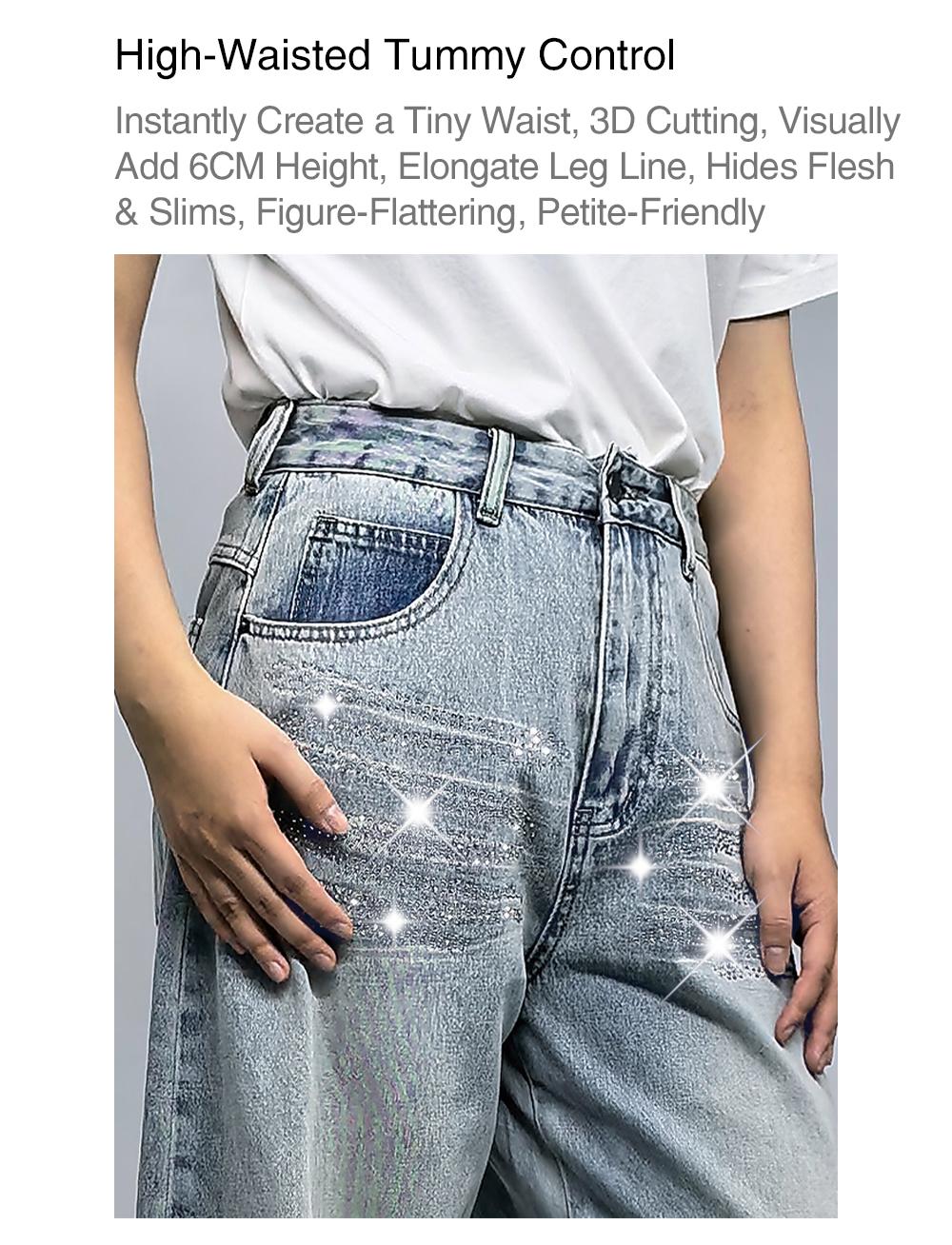 Lux Lee Rhinestone Baggy Barrel Jeans - Vintage Enzyme-Washed Denim, Sparkling Rhinestone Stripes, High-Waisted Tummy Control, Flattering Wide-Leg Fit, Eye-Catching Glittery Street Style For Trendsetters