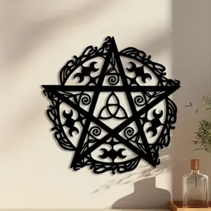 1pc Gothic Moon, Pentagram and Star Metal Wall Art, Artwork, Statue Mural, Perfect for Indoor/Outdoor, Home Decor, Halloween Decor, Ideal Gift for Men, Decoration Items