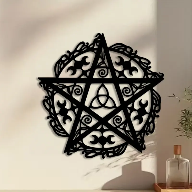 1pc Gothic Moon, Pentagram and Star Metal Wall Art, Artwork, Statue Mural, Perfect for Indoor/Outdoor, Home Decor, Halloween Decor, Ideal Gift for Men, Decoration Items