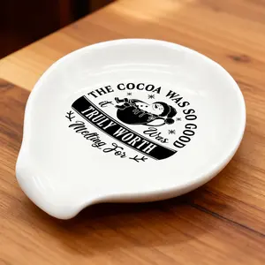 Christmas Coffee Spoon Rest Ceramic Spoon Holder Cafe Bar Accessories Snowman Nativity Scene Teaspoon Quote Ceramic Spoon Holder Rests for Station Decor Stove Top Countertop Kitchen Accessories Christmas Thanksgiving Gift for Coffee Lovers