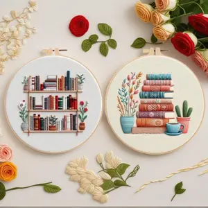 Beginner-Friendly DIY Embroidery Kit for Book & Potted Plant Designs, All-Inclusive Tools & Supplies, Fashion Accessory Jewelry for Friendship Gifts, Embroidery Design