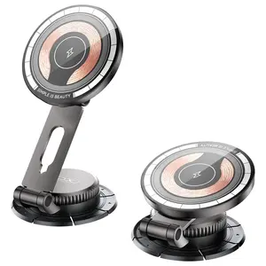 Magnetic 360° Rotating Car Charger, 15W Fast Wireless Charger (with Magnetic Ring), Car Mount, Vehicle Charging Holder, Compatible with iPhone 17/16/15/14/13/12/Pro/Max