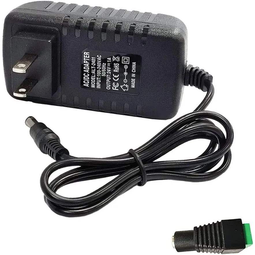 24V 1A Max AC Adapter Power Supply - 100V-240V AC to DC 24W Converter Transformer with 5.5mmx2.5mm Plug for LED Light Strip, CCTV Camera - 100.0cm Black Electronics Charger Adapter, 100.0 Centimeters