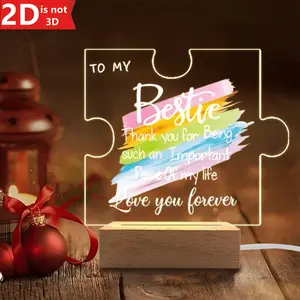 1 Count Acrylic Night Light with USB, Wooden Base – Gift for Best Friend, Friendship Birthday Gift, Soul Sister, Graduation, Mother's Day, BFF Puzzle Night Light