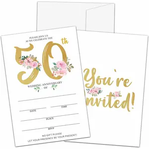 50th Anniversary Invitations, Floral Theme Anniversary Party For Women Man, 50th Anniversary Invites, 50th Anniversary Theme Decorations, 25 Invitations With 25 Envelopes-F04