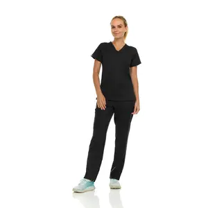 MediChic Scrubs for Women Stretch Set V-Neck Medical Nursing Scrub Set with Straight Leg Pants