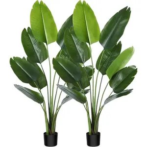 Artificial Bird of Paradise Plant 5 Feet Fake Tropical Palm Tree with 10 Leaves,Perfect Faux Plants in Pot for Indoor Outdoor House Home Office Garden Modern Decoration Gift,2Pack