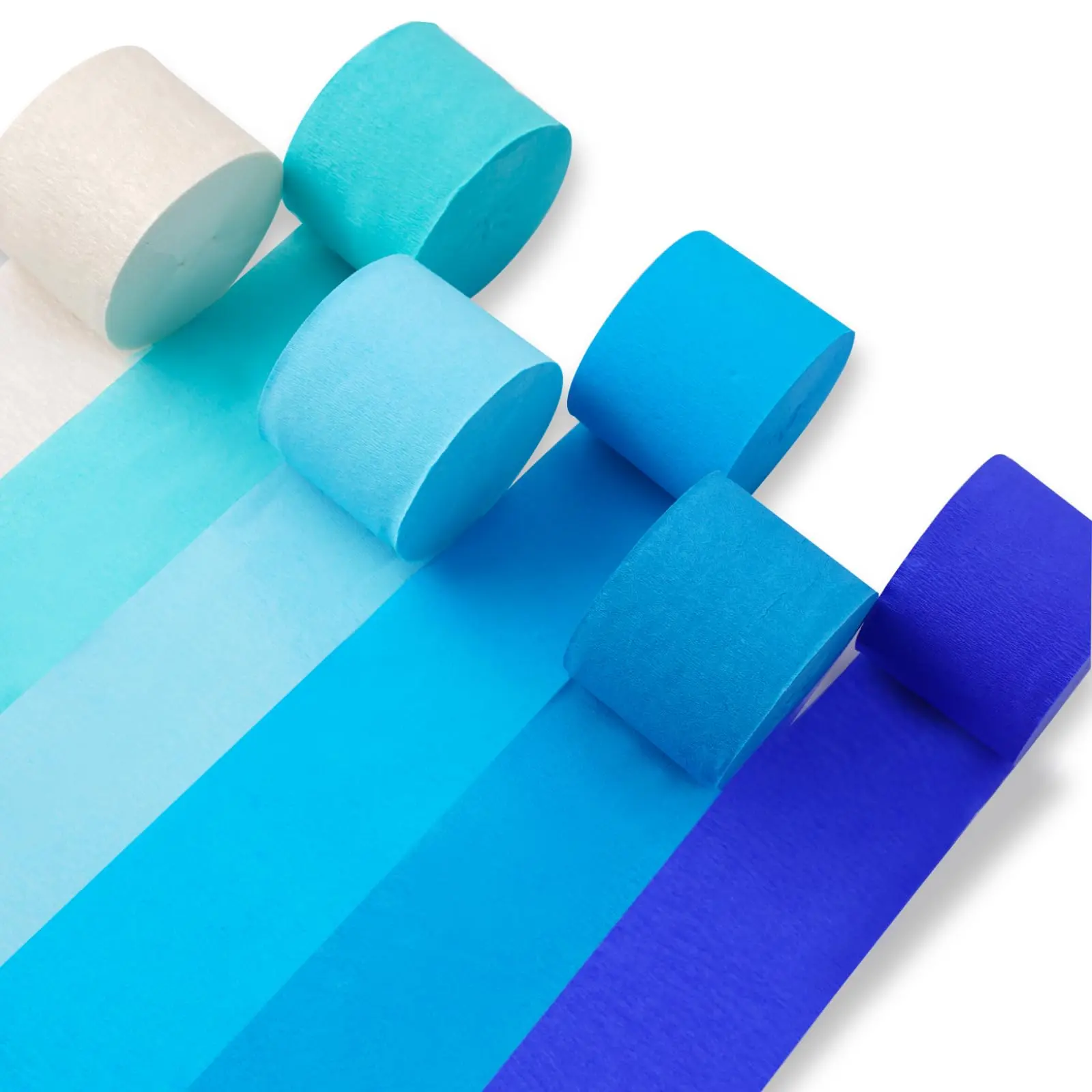PartyWoo Pre-Rolled Crepe Paper Streamers, 6-Piece 492ft Pack - Light Sky Blue, Green, Pearl White Festive Supplies for Celebrations, Windows, Doors, Walls, Fireplaces Decor, 30% Thicker