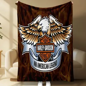 Comfortable Soft Flannel Blanket, Fire Eagle Print, Motorcycle Logo Theme, Multifunctional for Sofa Bed Car Room Office Camping