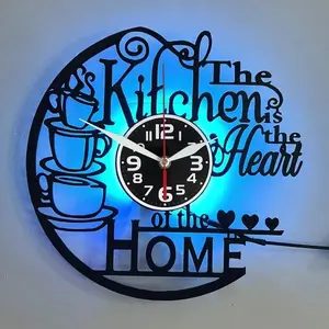 Vinyl Wall Clock with 7-Color LED, Modern Minimalist Design, Ideal for Living Room, Bedroom, Kitchen, Office, Bar & Cafe Décor, Creative Decorative Clock