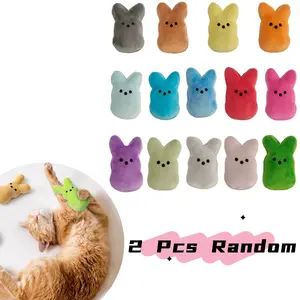 2pcs Bunny Catnip Toys Gift for Cat, Indoor Cats Chew Bite Kick, Colorful Rabbit Peeps Catmint Pet Supplies, Cute Interactive Kittens Toy