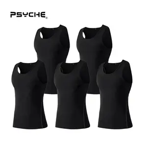 PSYCHE 5 Pack Men's Compression Shirt Sleeveless Workout Tank Top Sports Base Layer Running Basketball,Sweat-Wicking Ultra-Breathable Muscle Support