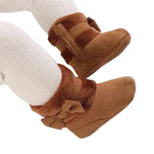 Baby Girl Boots Cute Bowknot Crib Shoes Winter Warm Infant First Walker Shoes With Non-Skid Soles
