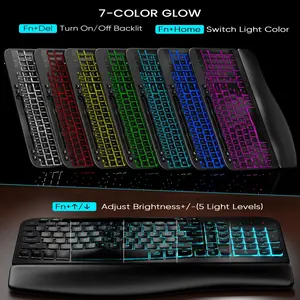 SABLUTE MA22 Pro Ergonomic Wave Keyboard & RGB Mouse Combo! （non Bluetooth) Leather Wrist Rest, Phone Holder—Game-Changing Setup!