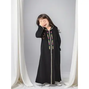[Ramadan Festivity Abaya Dress] Comfy Long Sleeve Flowers Stitching Hooded Abaya Dress - Loose Fit for Ramadan Festivity