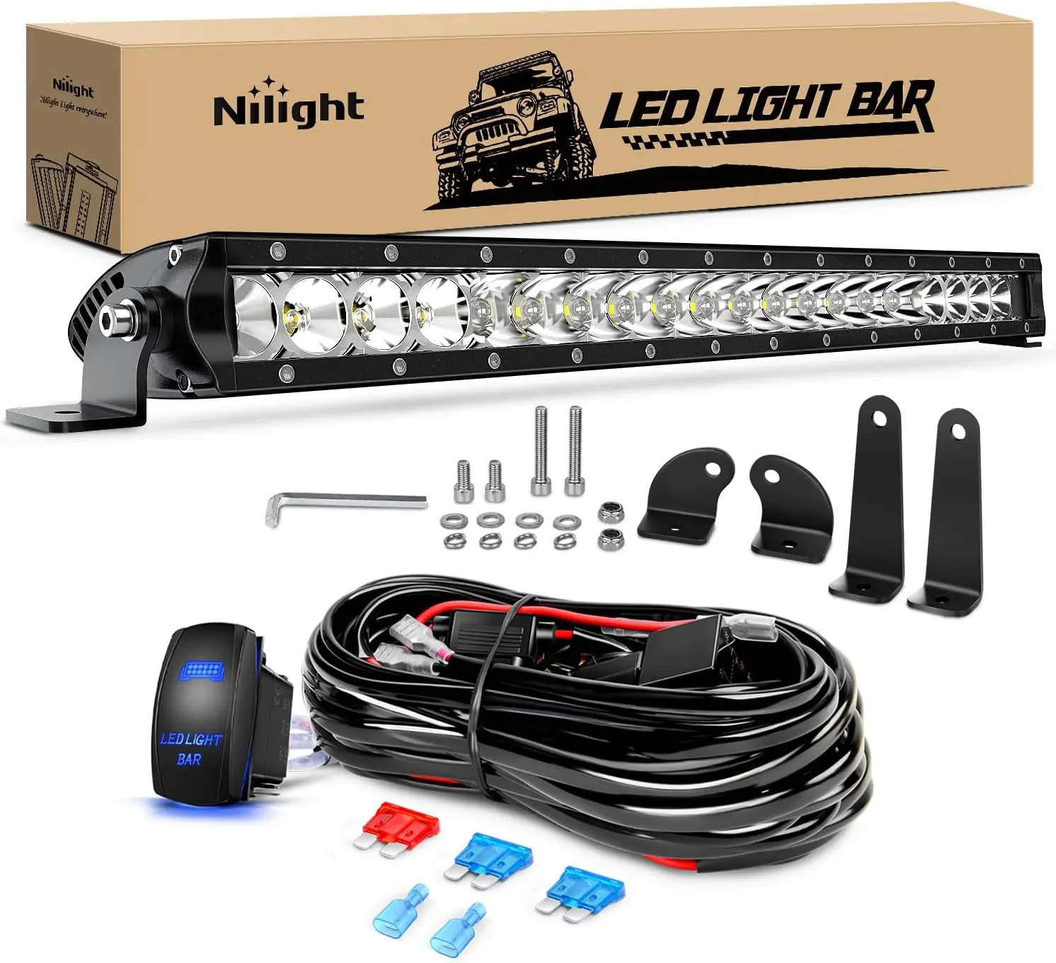 Nilight LED Light Bar 21inch 100W Spot Flood Combo Super Slim 9000LM Off Road 3D LED Driving Off Road Lights with Wiring Harness Kit-1 Lead for Trucks Pickup SUV ATV UTV Boat 4x4 Van Camper utv atv dealsforyoudays Under Dash Lighting Led Backlights, Led C