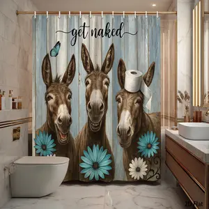 [Farmhouse Bathroom Decor] Funny Donkey Shower Curtain with Text & Blue Flowers - Rustic Farmhouse Bathroom Decor, Bath Curtain Set with Hooks, Whimsical Mules Design for or Bathrooms