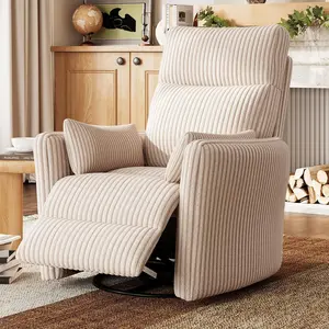 360 Swivel Rocker Recliner - Corduroy Nursery Glider Rocking Chair with 2 Pillows, Comfy High Back Adult Recliner for Small Spaces, Nursery Bedroom Living Room Reclining Chairs (Beige)