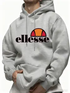 Ellesse Sunset Logo Oversized Hoodie Men, Trendy Light Pullover Sweatshirt, Cozy Fleece Hoodie for Street Style, Long Sleeve, Loose-Fitting