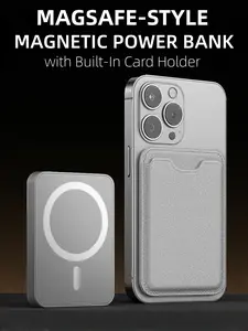 Ultra-Slim MagSafe Magnetic Power Bank with 15W Wireless + 20W Fast Charging, Strong Magnet Hold & Built-In Card Holder — 5000mAh Travel-Ready Backup for iPhone 17/16/15/14/13/12