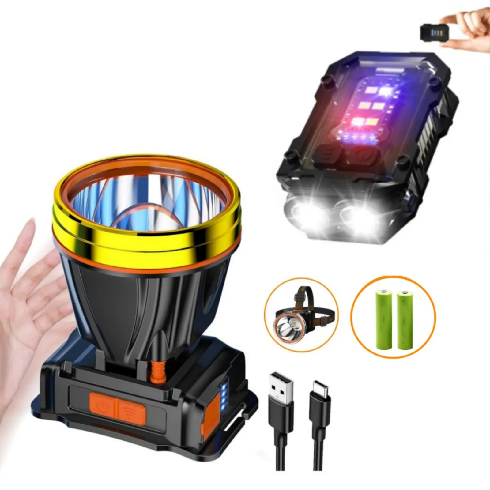 Motion Sensor LED Headlamp – Type-C Rechargeable, Waterproof Head Torch for Camping, Hiking, Running & Outdoor Adventures