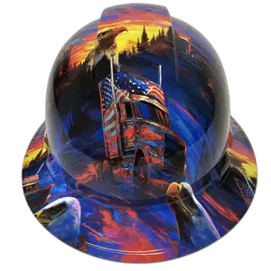 Patriotic Big Rig Trucker Art - Custom Hydro Dipped Full Brim Hard Hat