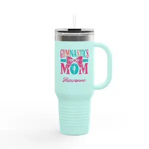 Gymnastics Mom 40oz Insulated Travel Mug — Personalized (Gymnast Name) Tumbler with Straw