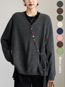 Women's Plus Size Knit Cardigan Sweater Coat, Fall Winter Fashion Colorful Button Casual Loose Fit Pullover Top Knitwear