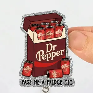 Dr Peper Fridge Pack Badge Reel, Glitter Soda Can ID Holder