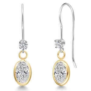 Gem Stone King 14K Two Tone Gold Lab Grown Diamond Dangle Earrings for Women | 1.53 Cttw | Gemstone April Birthstone | Oval 7X5MM