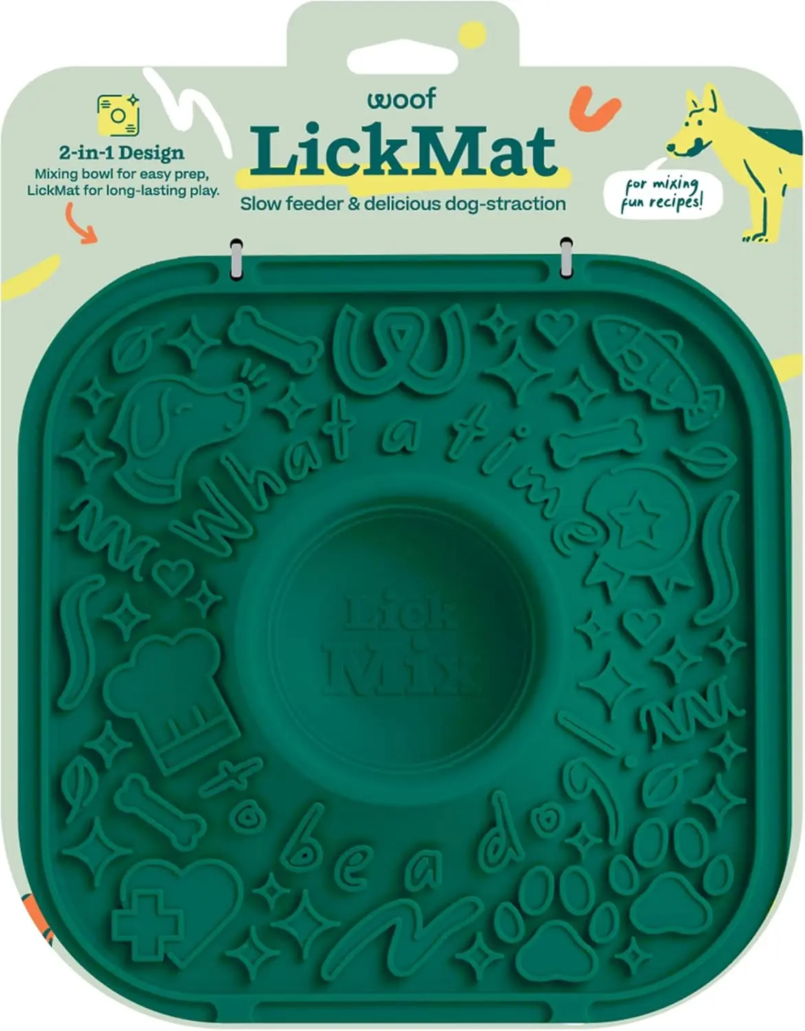 Woof LickMat 2-in-1 Slow-Feeding Puzzle Dog Toy & BPA-Free Silicone Feeding Bowl, Non-Slip Base, Easy-to-Clean Feeding Tray, Supports Mental Stimulation, Calms Pups, for Mealtime (Green, Uncharged, Not Smart Devices)