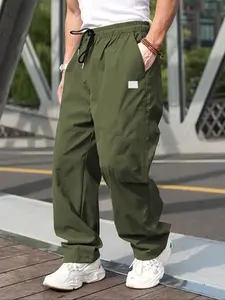 Men's Solid Plain Flap Pocket Drawstring Waist Cargo Pants, Regular Fit Casual Fashion Pocket Design Trousers for Daily Wear, Men's Bottoms for All Seasons