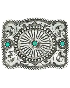 Andwest Unisex Etched Concho And Turquoise Belt Buckle - 744
