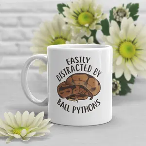 Ball Python Coffee Mug, Cute Snake Lover Gift, Funny Reptile Mug, Gift for Him, Her, Cup, Snake Mom, Snake Dad, Easily Distracted By Pythons
