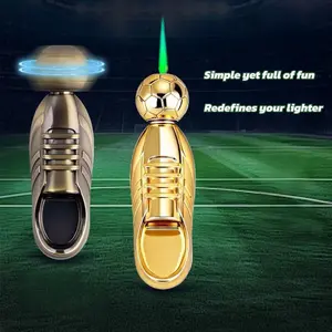 (Gas no included)2 In 1 Shoe Shaped Lighter & Rotatable Stress Spinner,Windproof Green Flame Refillable Butane Lighter Gift For Football Lovers