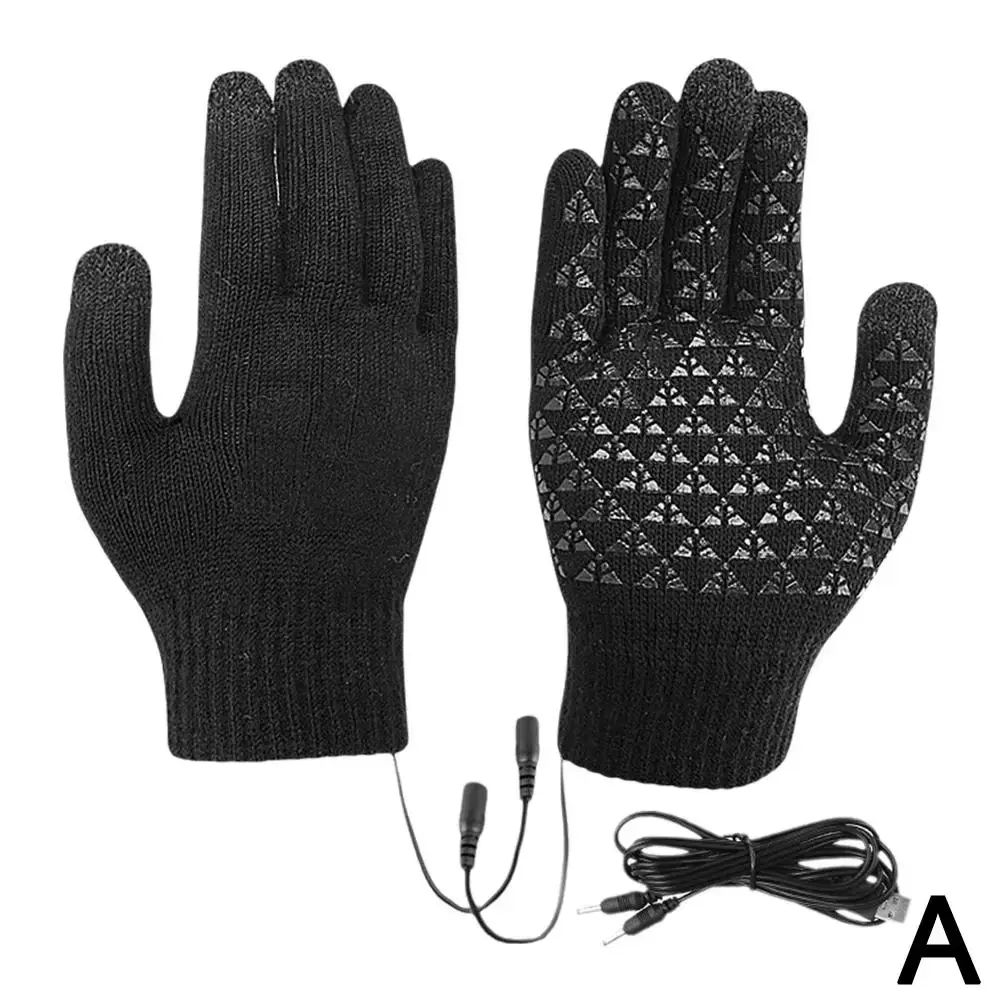 USB Powered Knitted Heated Gloves for Men & Women, Touch-Screen Compatible, Non-Slip Grip Thermal Hand Warmers for Skiing, Outdoor Sports & Cold Weather Commutes