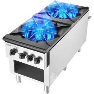 VEVOR Commercial Gas Stove with 4 Burners, Propane and Natural Gas Countertop Cooking Stove Range, Stainless Steel Gas Hot Plate, Commercial Cooking Equipment for Restaurant, 112, 000 BTU