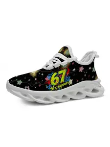 Starry Sky Theme Sports Shoes, Unique Print Fashion, Vibrant Star Pattern with Number 67, Comfortable Thick Sole, School Campus Classroom Use