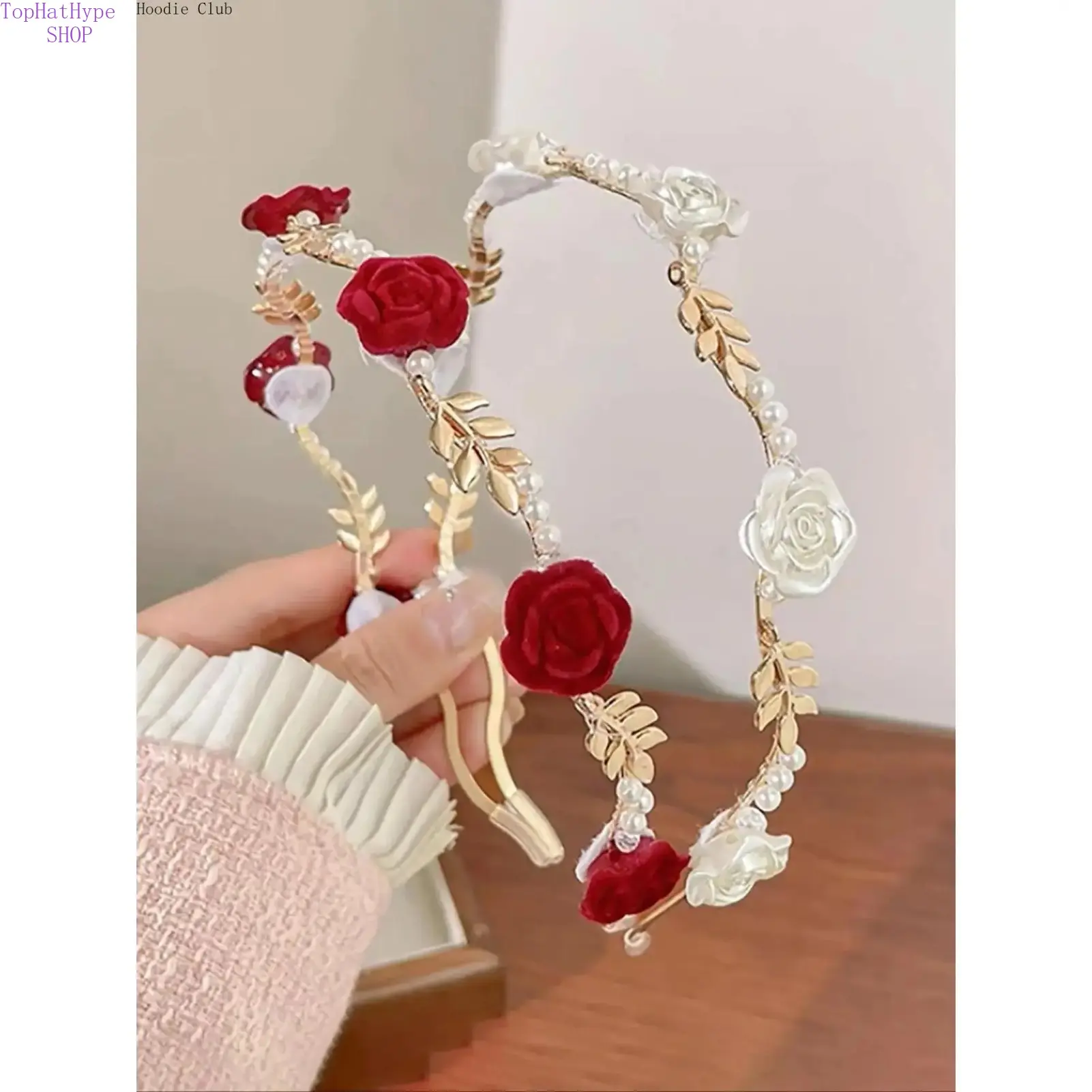 Elegant Floral Leaf Hair Accessory, 2-Piece Flower Headband for Women with Faux Pearl Accents, Alloy & Resin for Parties & Daily Wear, Flower Crown Headband, Headbands